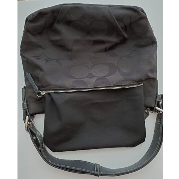 Coach Signature C Black-on-Black Nylon Hobo Shoulder Bag with Leather Trim Y2K - Picture 14 of 14